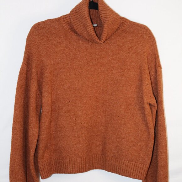 Fable rusty-copper brown cowl neck cropped sweater L - Picture 1 of 8